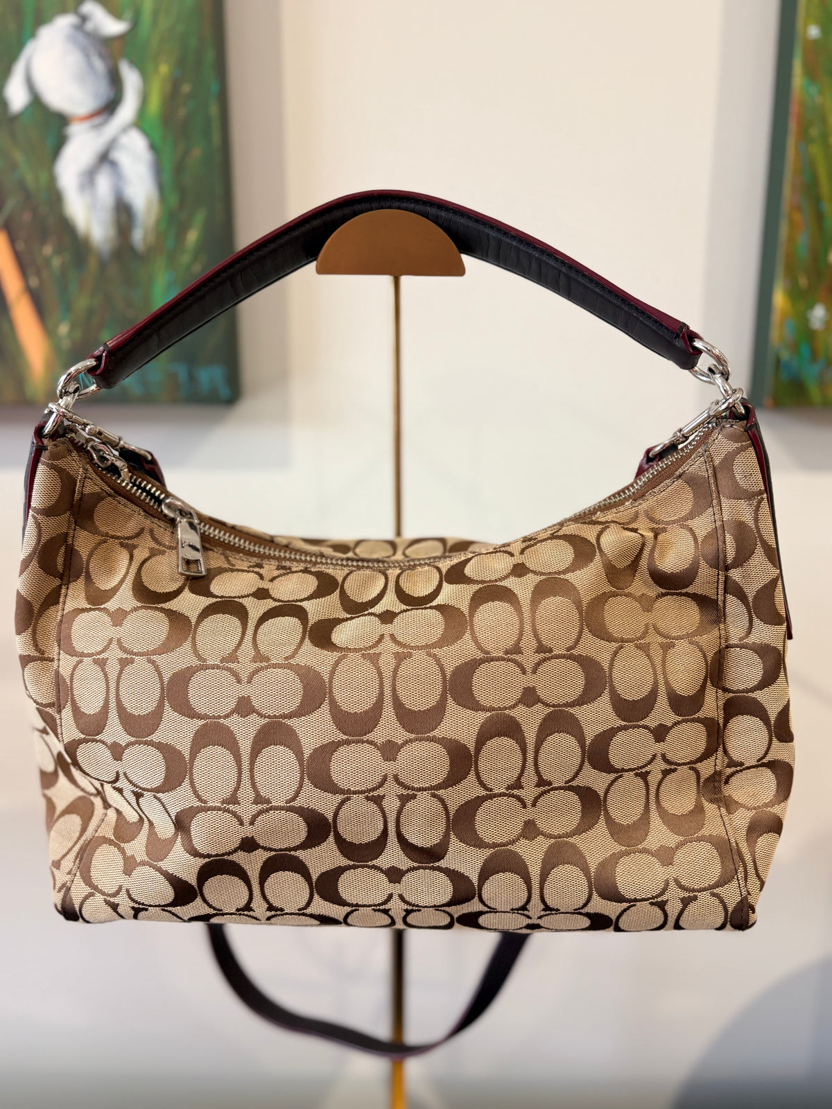 Coach 2015 F36716 Signature Canvas Hobo Bag - Khaki Monogram with Leather Trim - Image 2