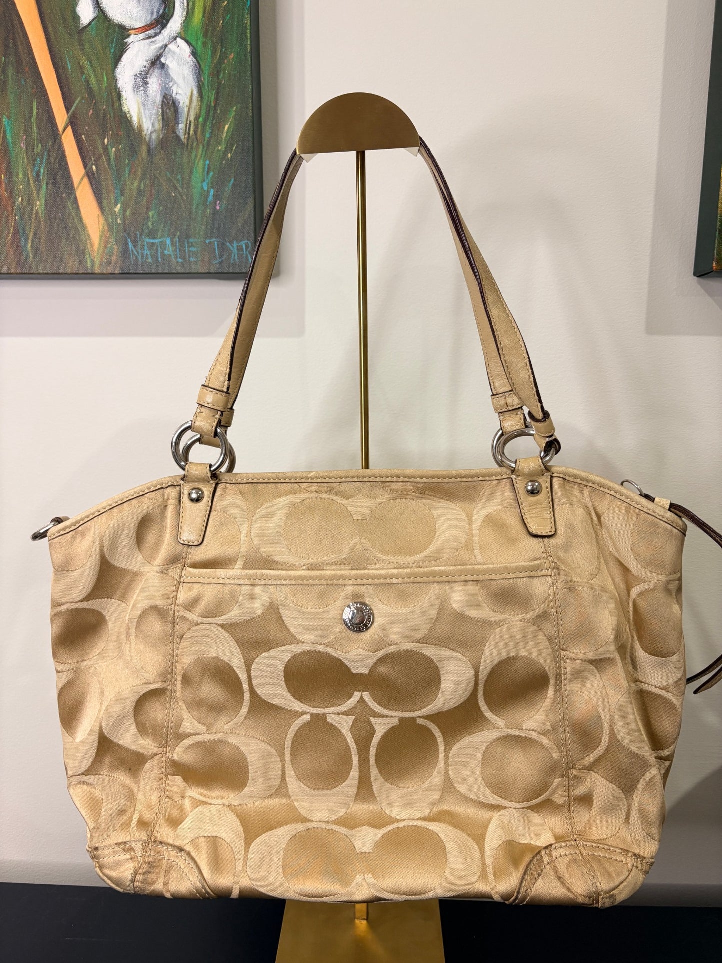 Coach 2008 13139 Signature C Tote Bag - Khaki Gold with Turnlock Pocket - Image 2