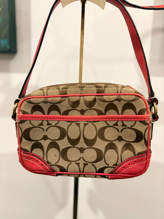 Coach 2006 10568 Signature C Canvas Turnlock Crossbody Bag - Beige Brown Red - Image 2