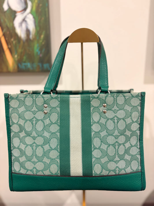 COACH Dempsey Tote 30 - Signature Canvas Varsity Stripe in Green - Image 2