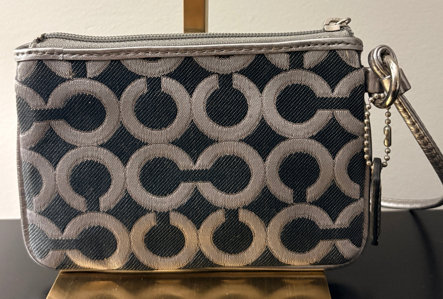 Coach Signature Op Art Metallic Wristlet - Grey Silver - Image 2