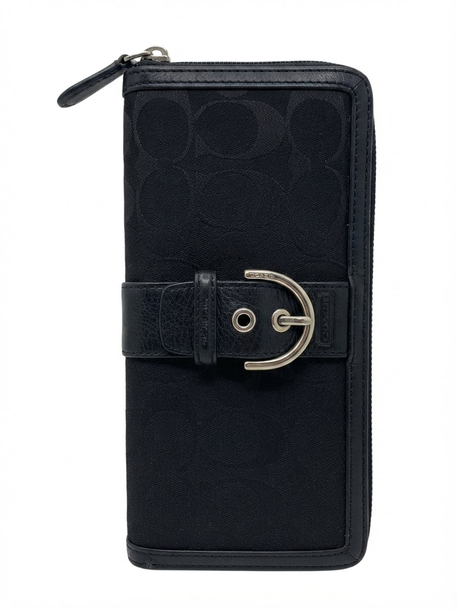 Coach Signature C Buckle Wallet - Black Monogram - Image 1