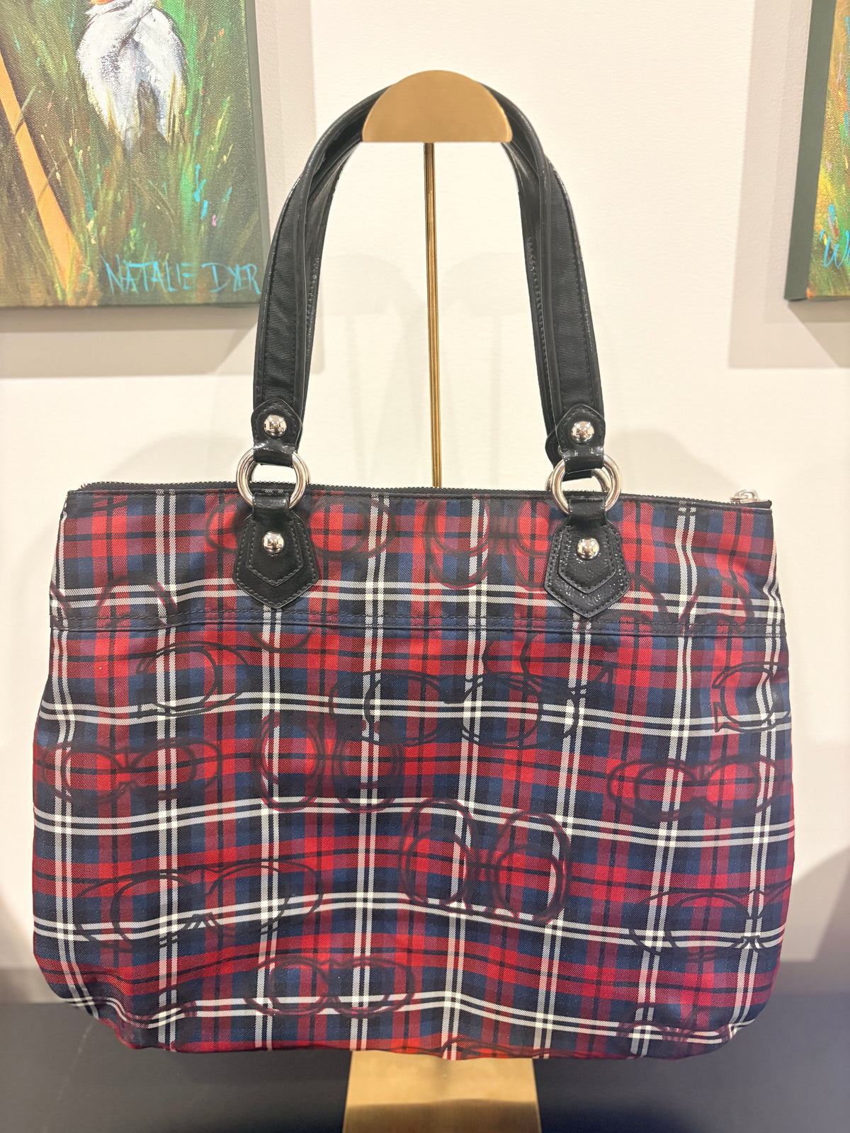 Coach 2011 18713 Poppy Tote Bag - Red Black Tartan Plaid Signature Print - Image 2