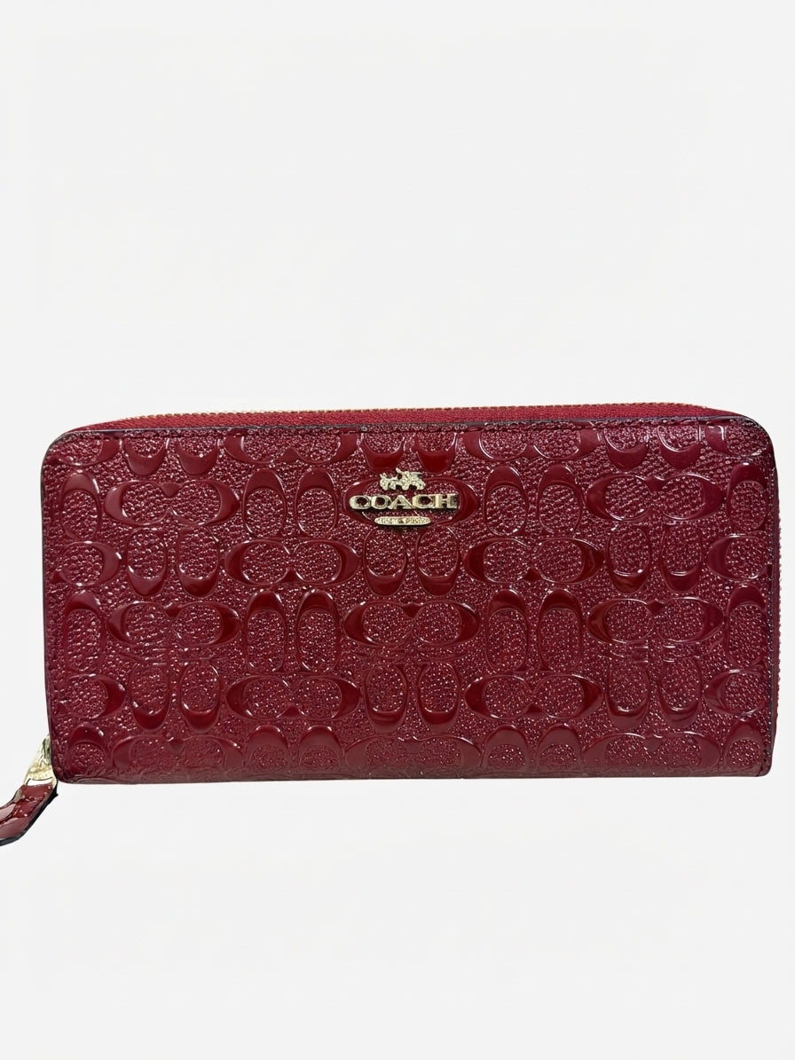 Coach Accordion Zip Wallet - Signature Patent Leather Red - Image 1