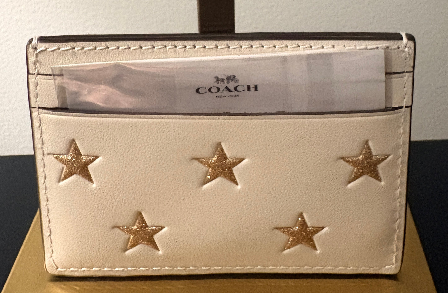 Coach Card Case - Chalk Leather With Gold Star Print - Image 2