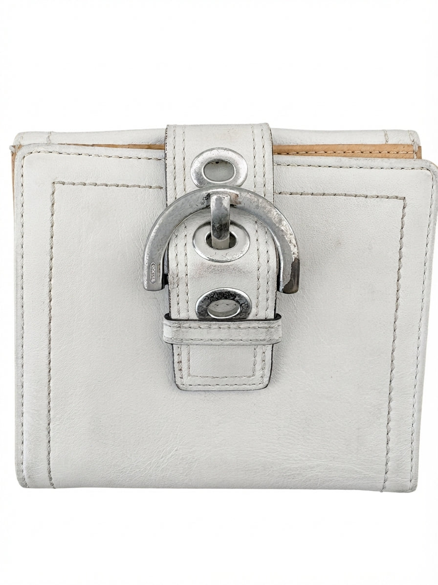 Coach Legacy Bifold Wallet - White Leather With Buckle Detail - Image 1