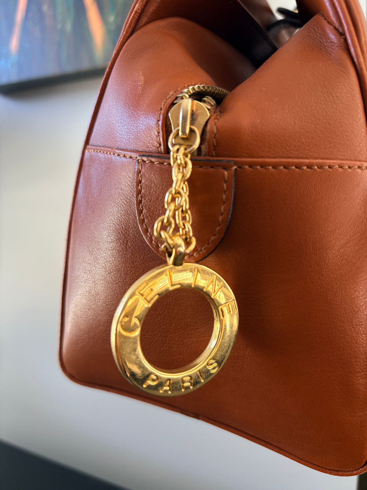 Celine Paris Tan Leather Handbag - Classic Designer Satchel - Image 3