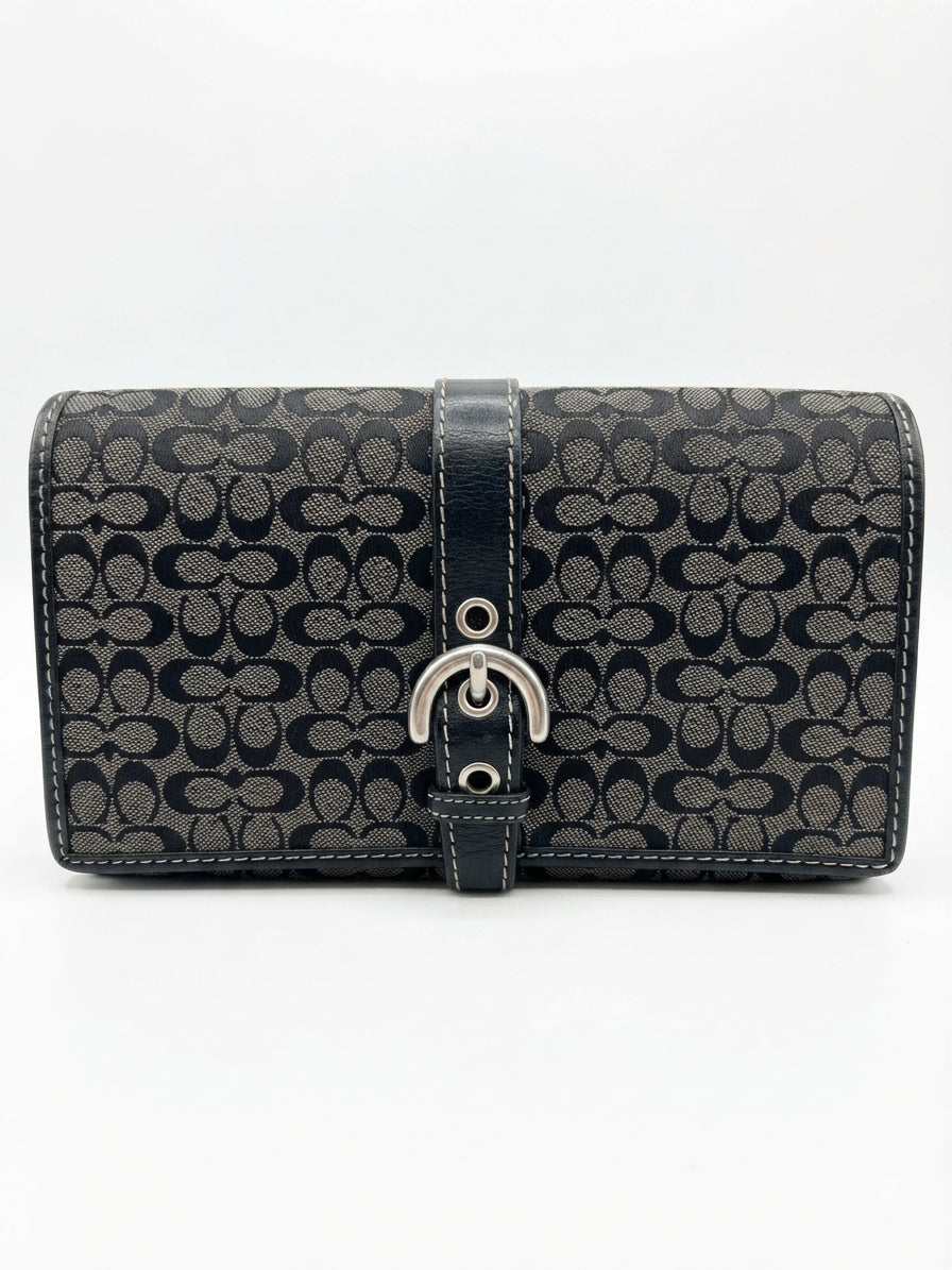 Signature C Buckle Wallet - Black Monogram Leather Trim - Image 1