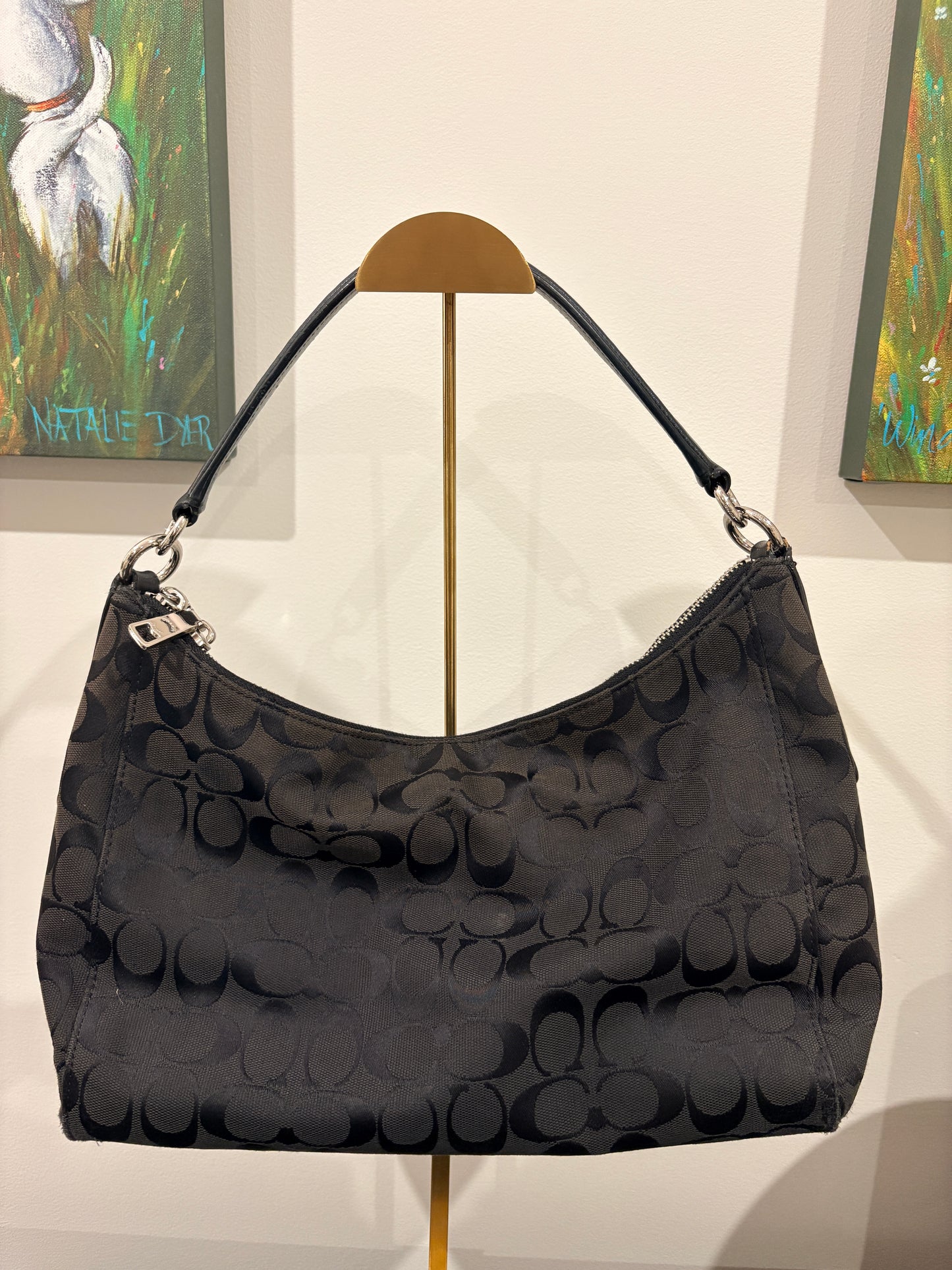 Coach Signature Hobo Bag - Black Monogram Shoulder Handbag - Image 2