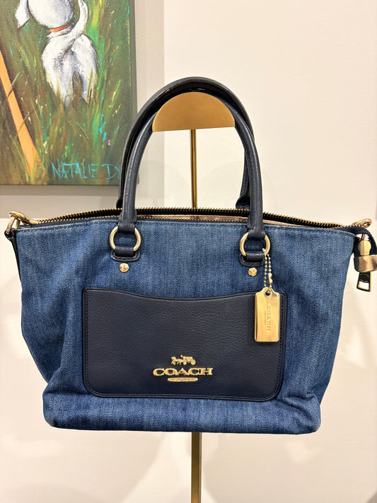 Coach 2018 F44719 Mini Emma Satchel - Blue Denim and Leather Handbag - Image 1