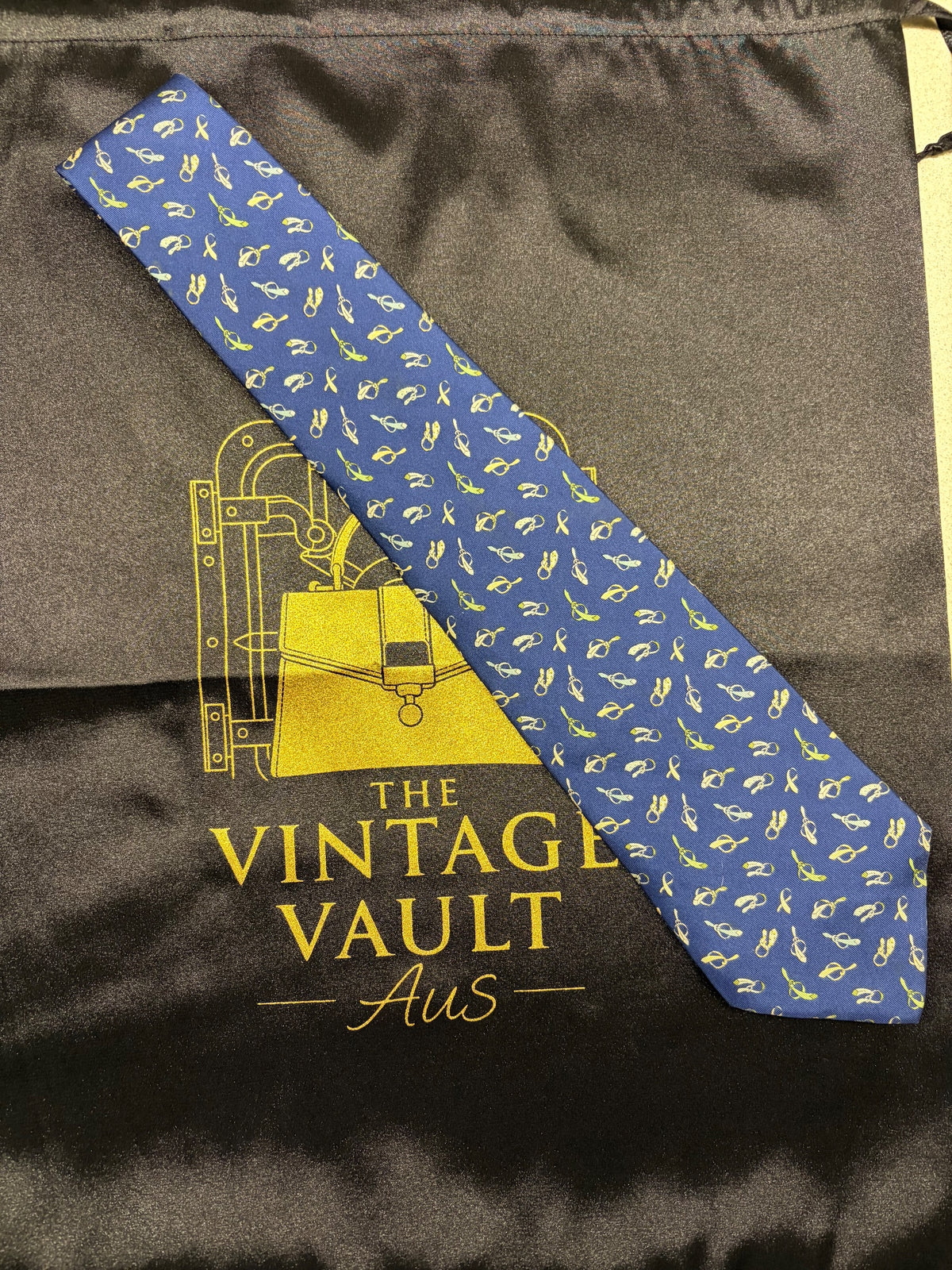 Salvatore Ferragamo Silk Tie - Blue Ribbon Motif - Image 1