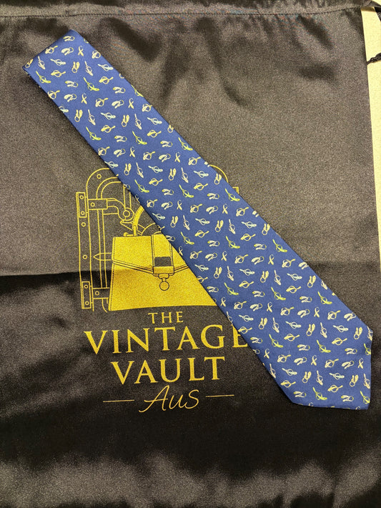 Salvatore Ferragamo Silk Tie - Blue Ribbon Motif - Image 1