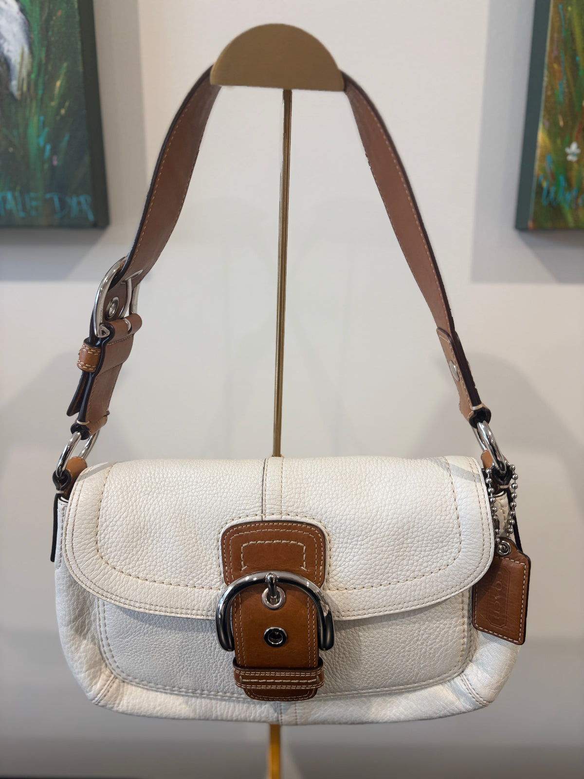 Coach Soho Buckle Flap Shoulder Bag - White Pebbled Leather - Image 1