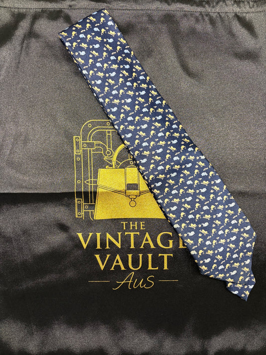 Balenciaga Silk Necktie - Navy Blue Animal Motif - Image 1