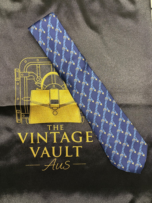 HERMES Silk Tie - Blue Buckle and Strap Pattern - Image 2