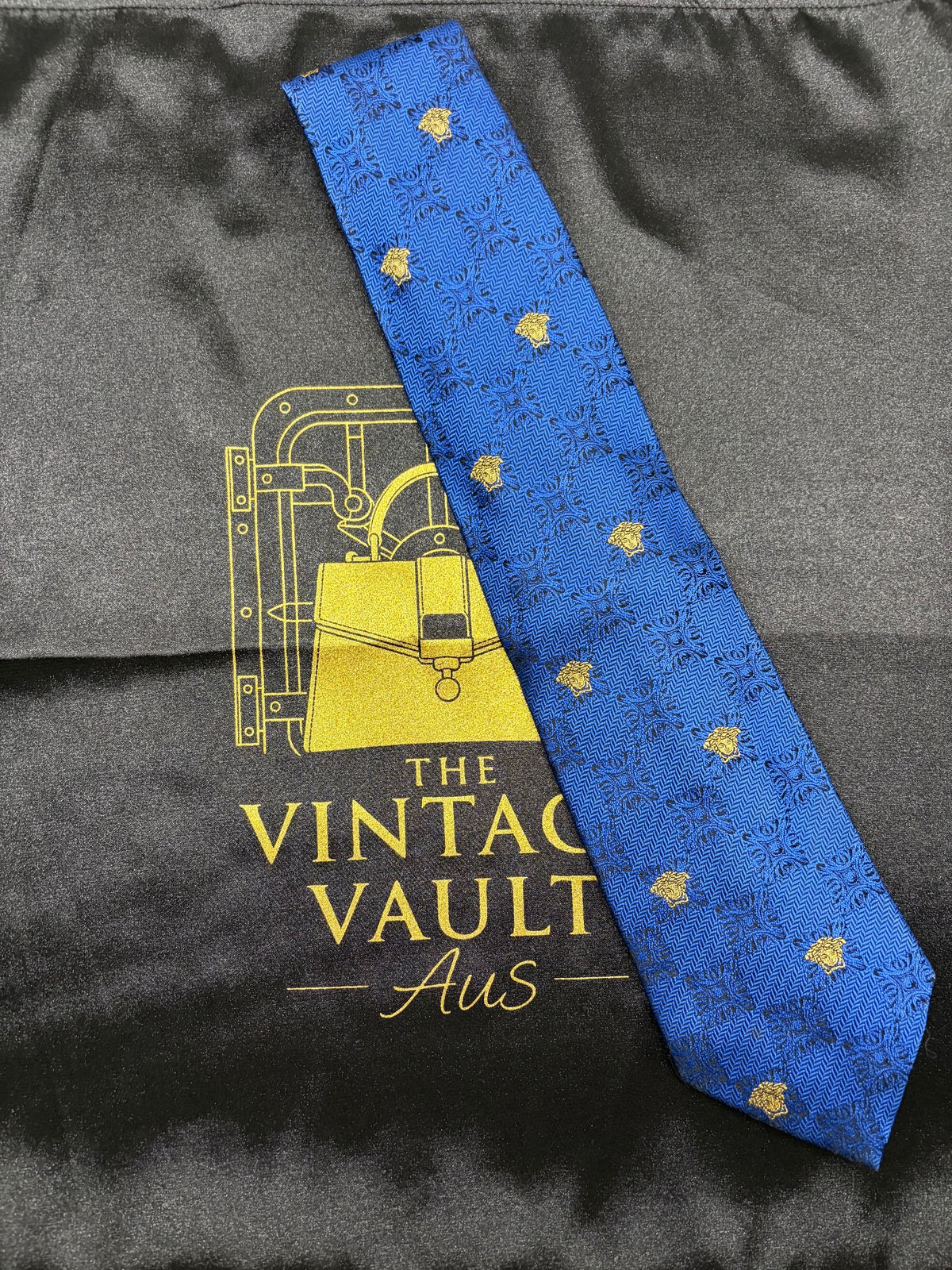 Versace Medusa Head Silk Tie - Blue Baroque Pattern - Image 1