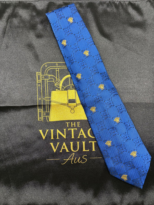 Versace Medusa Head Silk Tie - Blue Baroque Pattern - Image 1