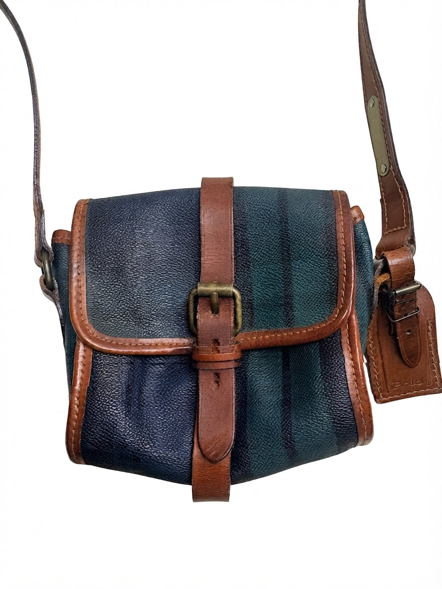 VVA500 - Polo Ralph Lauren Vintage Plaid Leather Trim Crossbody Bag - Image 1