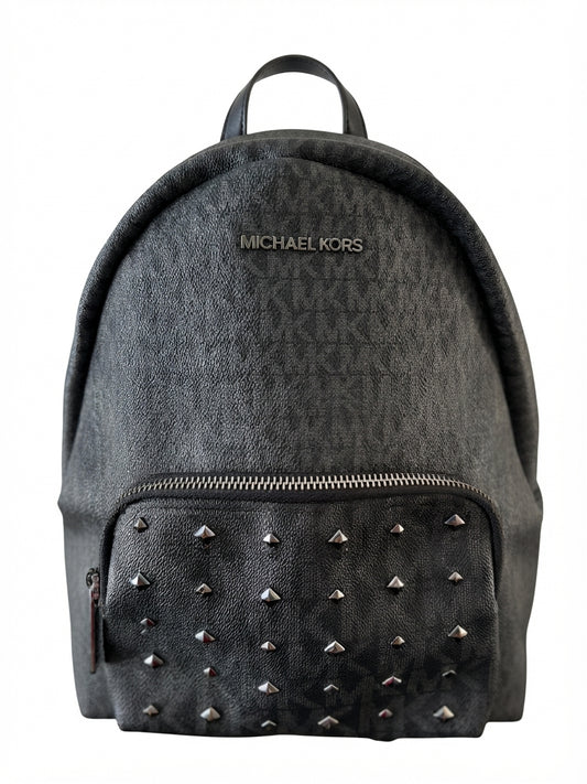 VVA378 - Michael Kors Rhea Zip Backpack - Black Signature Monogram with Studs - Image 1