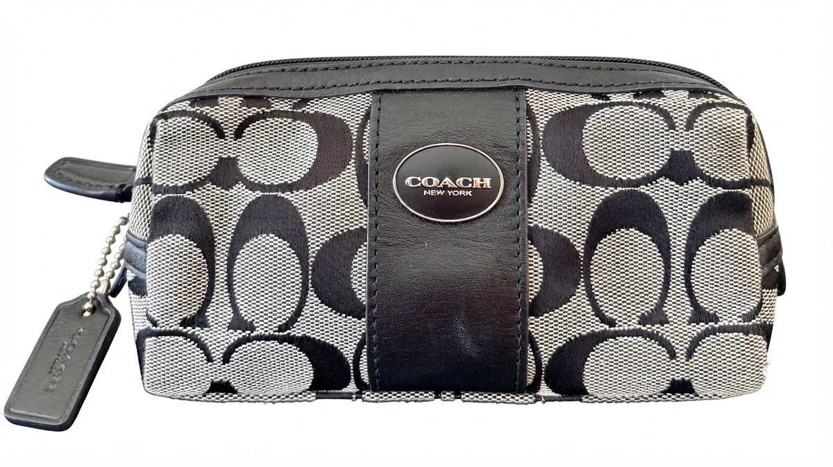 VVA397 - COACH Signature Cosmetic Case - Sophisticated Black and Grey Monogram - Image 1