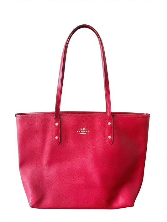 Coach City Zip Tote Bag - Vibrant Red Crossgrain Leather - Image 1