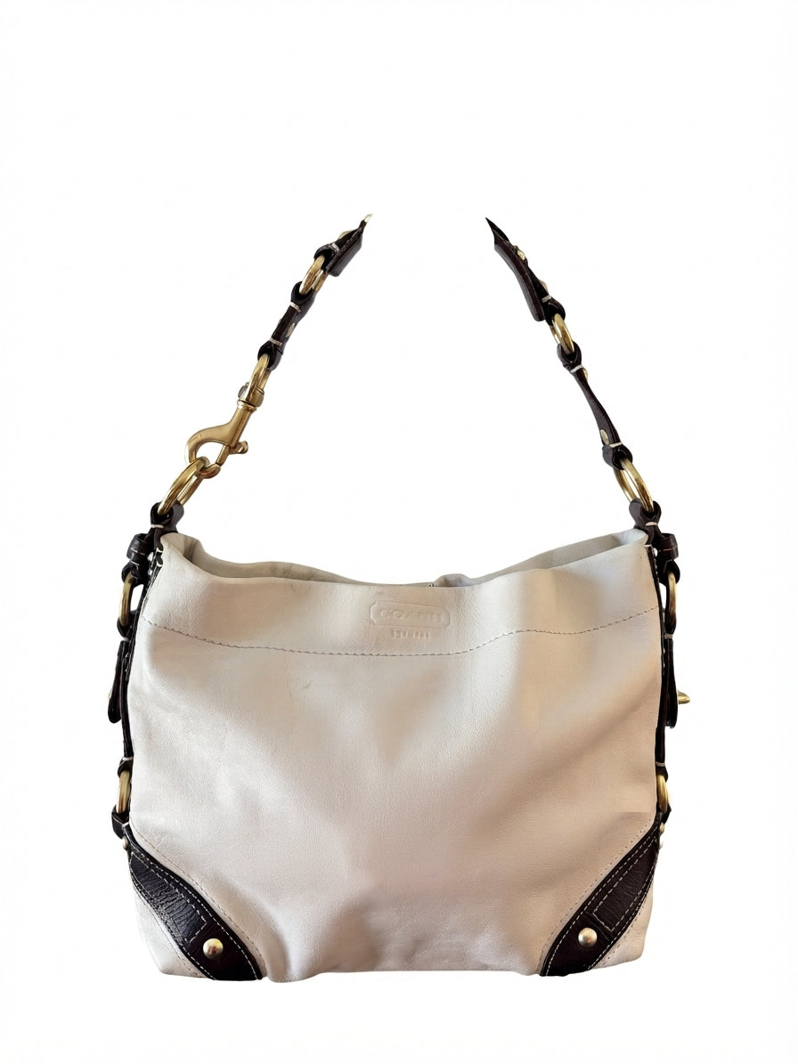 VVA375 - Coach 2007 10616 Carly Hobo Bag - White Leather with Brown Trim Shoulder Handbag - Image 1