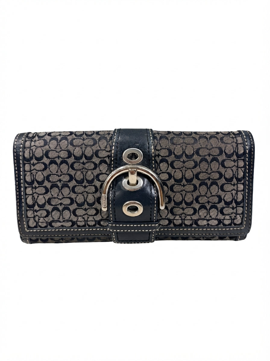 Coach Signature C Buckle Wallet - Black Canvas and Leather - Image 1