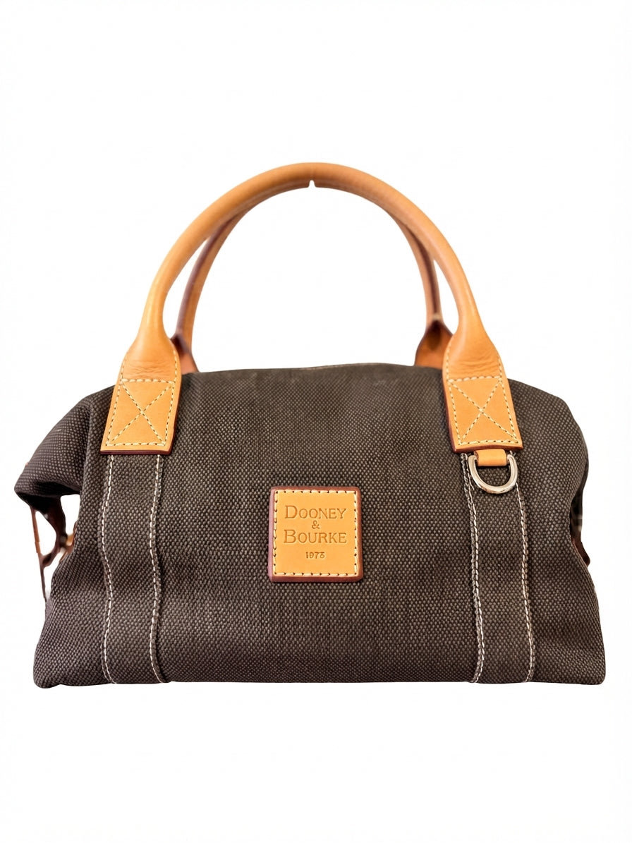 VVA336 - Dooney & Bourke Canvas Satchel - Brown Canvas with Vachetta Leather Trim - Image 1