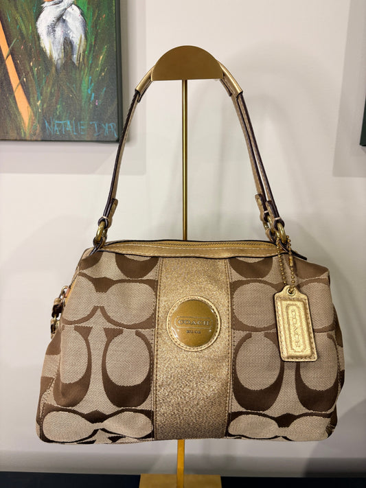 Coach 2010 F15518 Signature Stripe Satchel - Gold Metallic Trim - Image 1