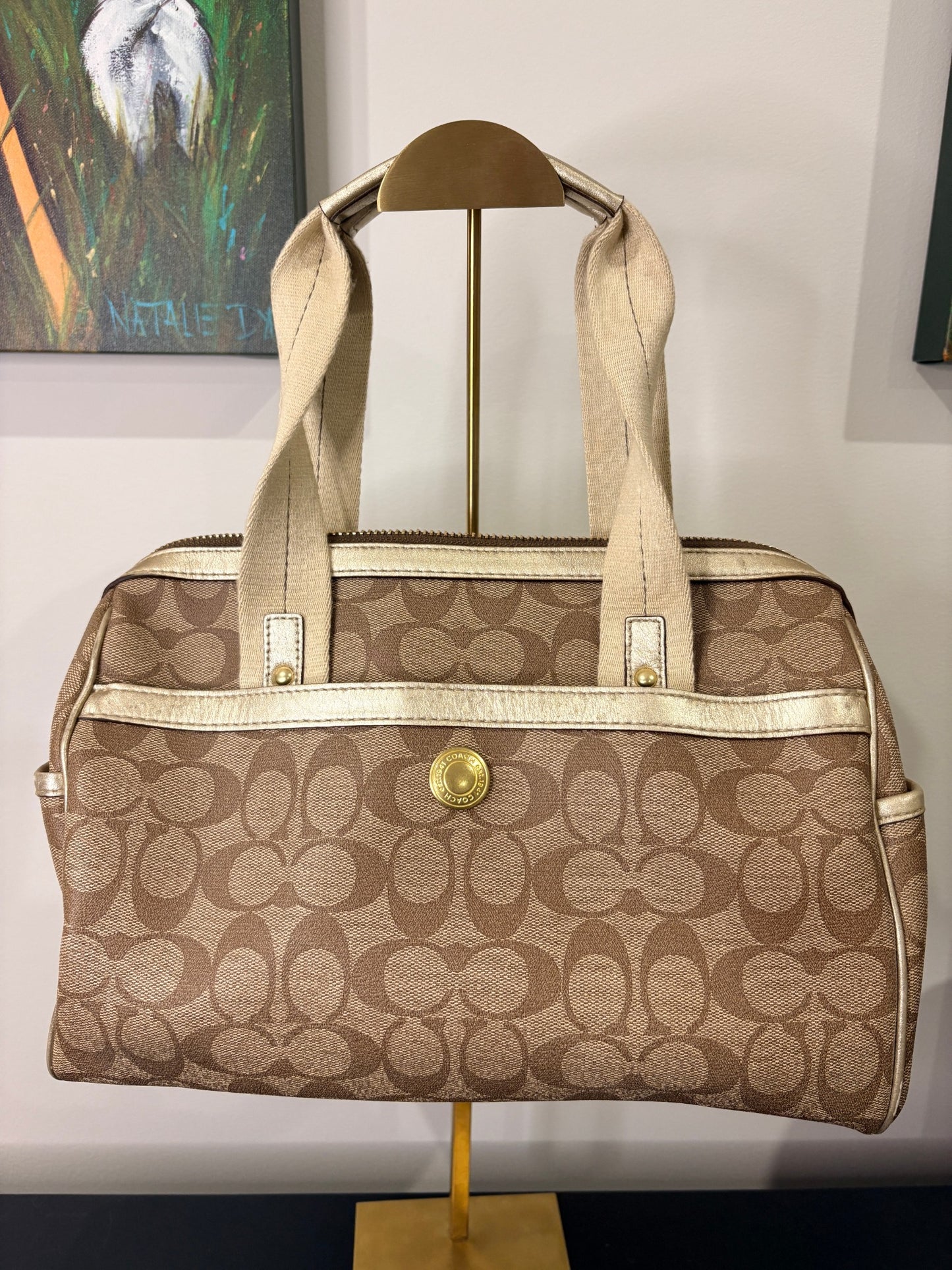 Coach 2010 F11353 Signature Stripe Satchel Bag - Beige & Brown Logo Handbag - Image 2
