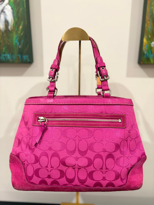 Coach 2004 6830 Hampton Signature Satchel Pink Canvas Suede Trim - Image 2