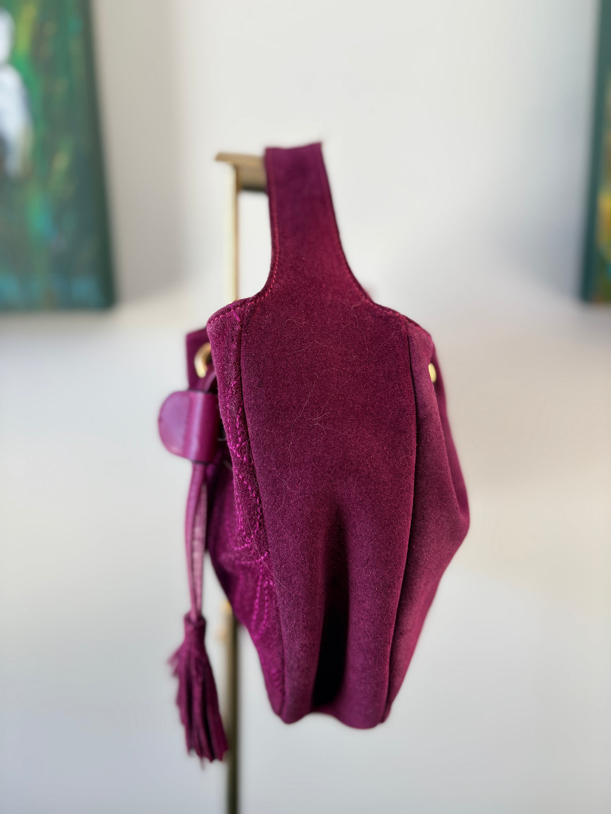 Salvatore Ferragamo Suede Bucket Bag - Magenta Embossed Shoulder Bag - Image 3
