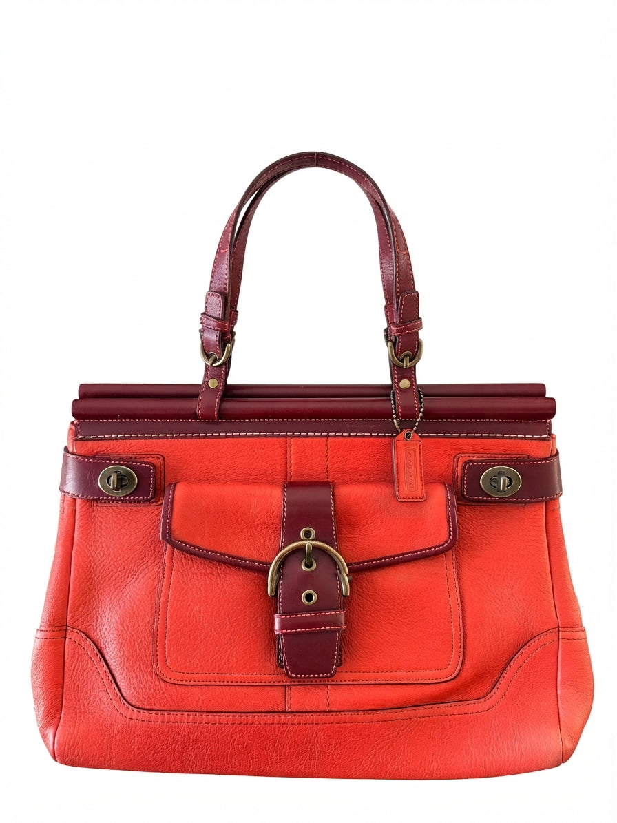 VVA386 - Coach 2004 9749 Legacy Leather Satchel Bag - Vibrant Orange & Maroon Two-Tone - Image 1