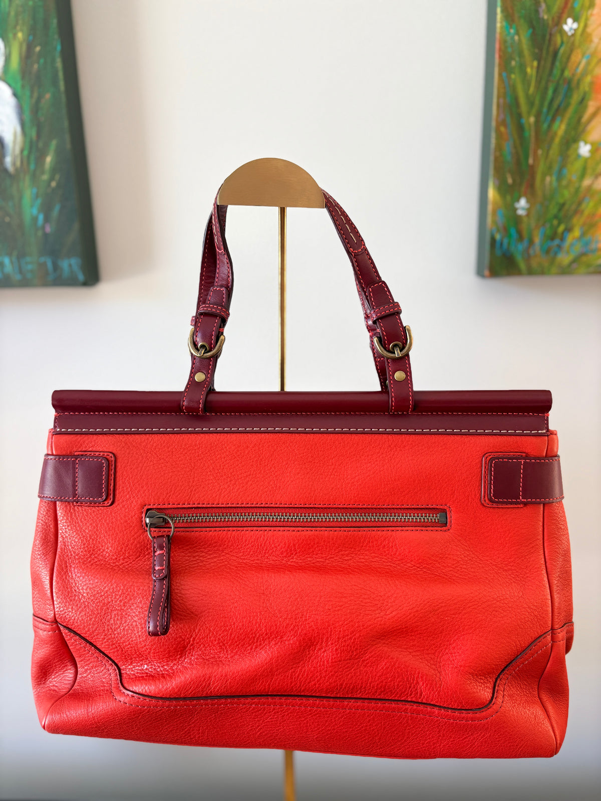 VVA386 - Coach 2004 9749 Legacy Leather Satchel Bag - Vibrant Orange & Maroon Two-Tone - Image 2