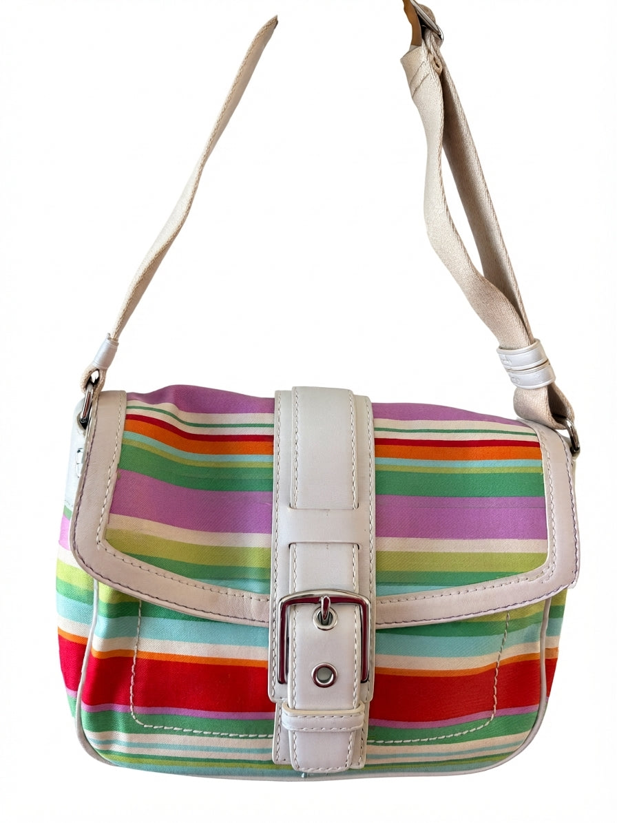 VVA376 - Coach 2007 F10701 Hamptons Multi-Color Stripe Canvas Shoulder Bag  - Image 1