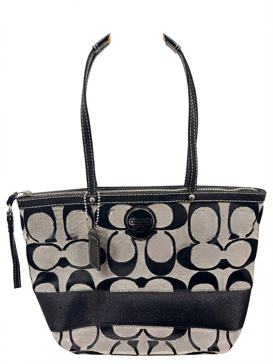 Coach 2010 F15112 Signature Stripe Tote Bag - Black  - Image 1