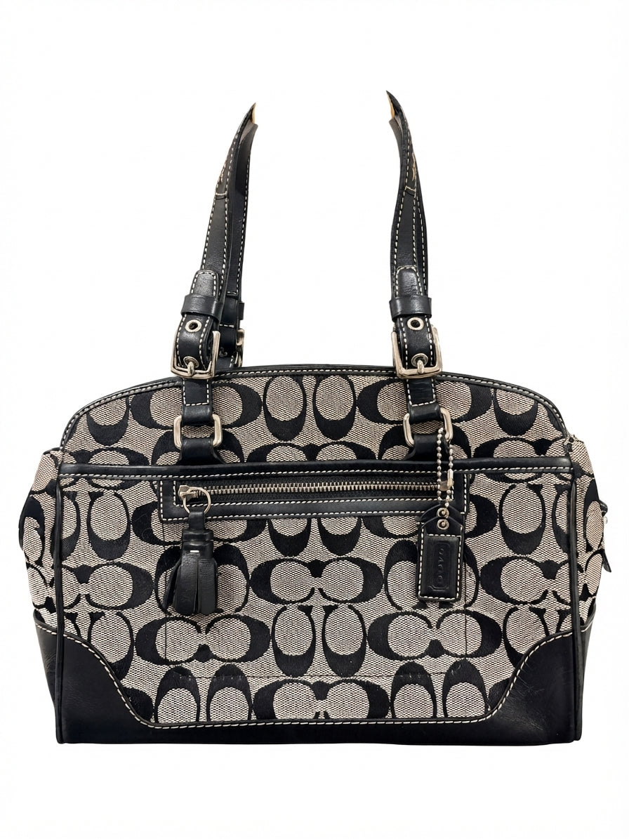 Coach 2004 6828  Signature Mini Boston Satchel - Black And White Leather Trim - Image 1