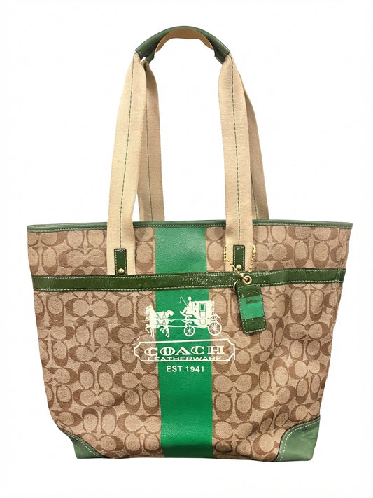 Coach 2007 11351 Signature Stripe Tote Bag - Beige Brown & Green Monogram - Image 1