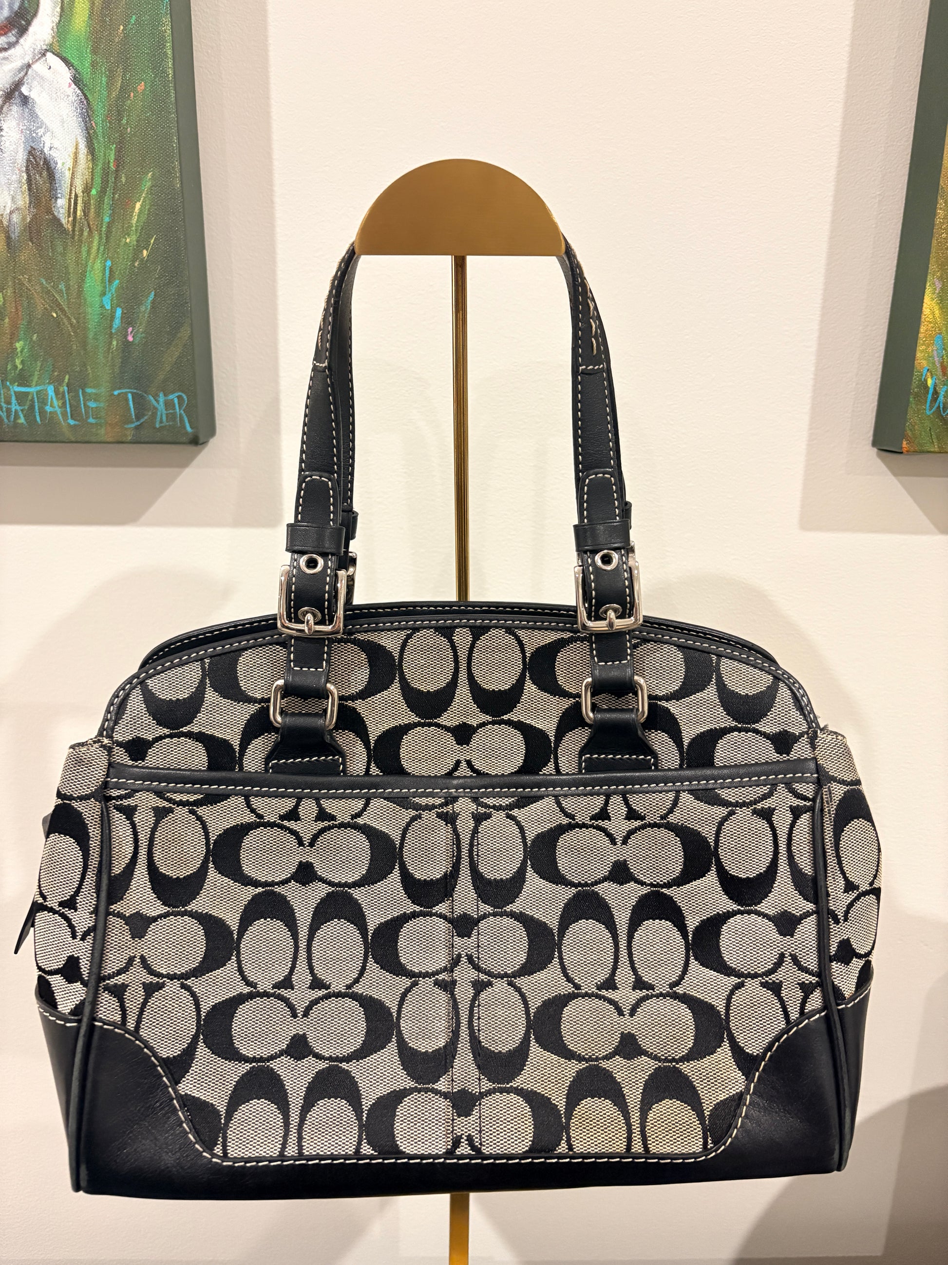 Coach 2004 6828  Signature Mini Boston Satchel - Black And White Leather Trim - Image 2