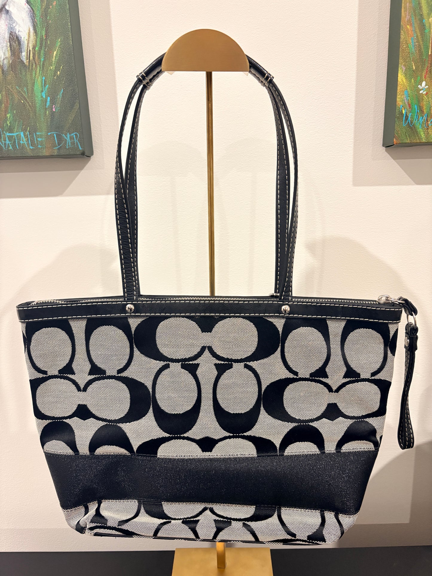 Coach 2010 F15112 Signature Stripe Tote Bag - Black  - Image 2