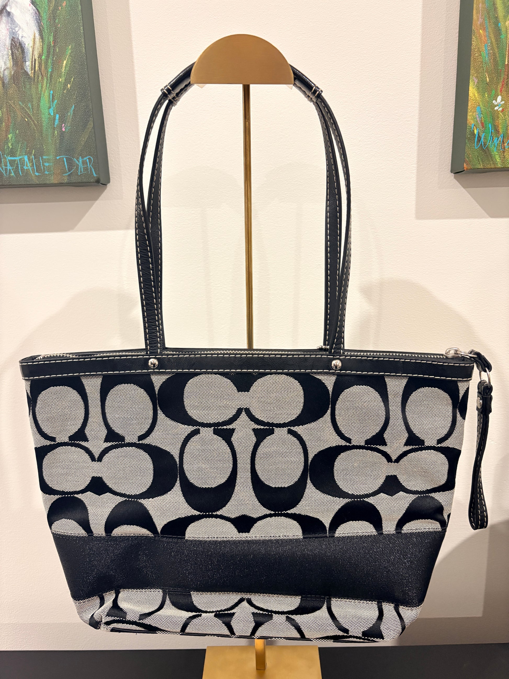 Coach 2010 F15112 Signature Stripe Tote Bag - Black  - Image 2