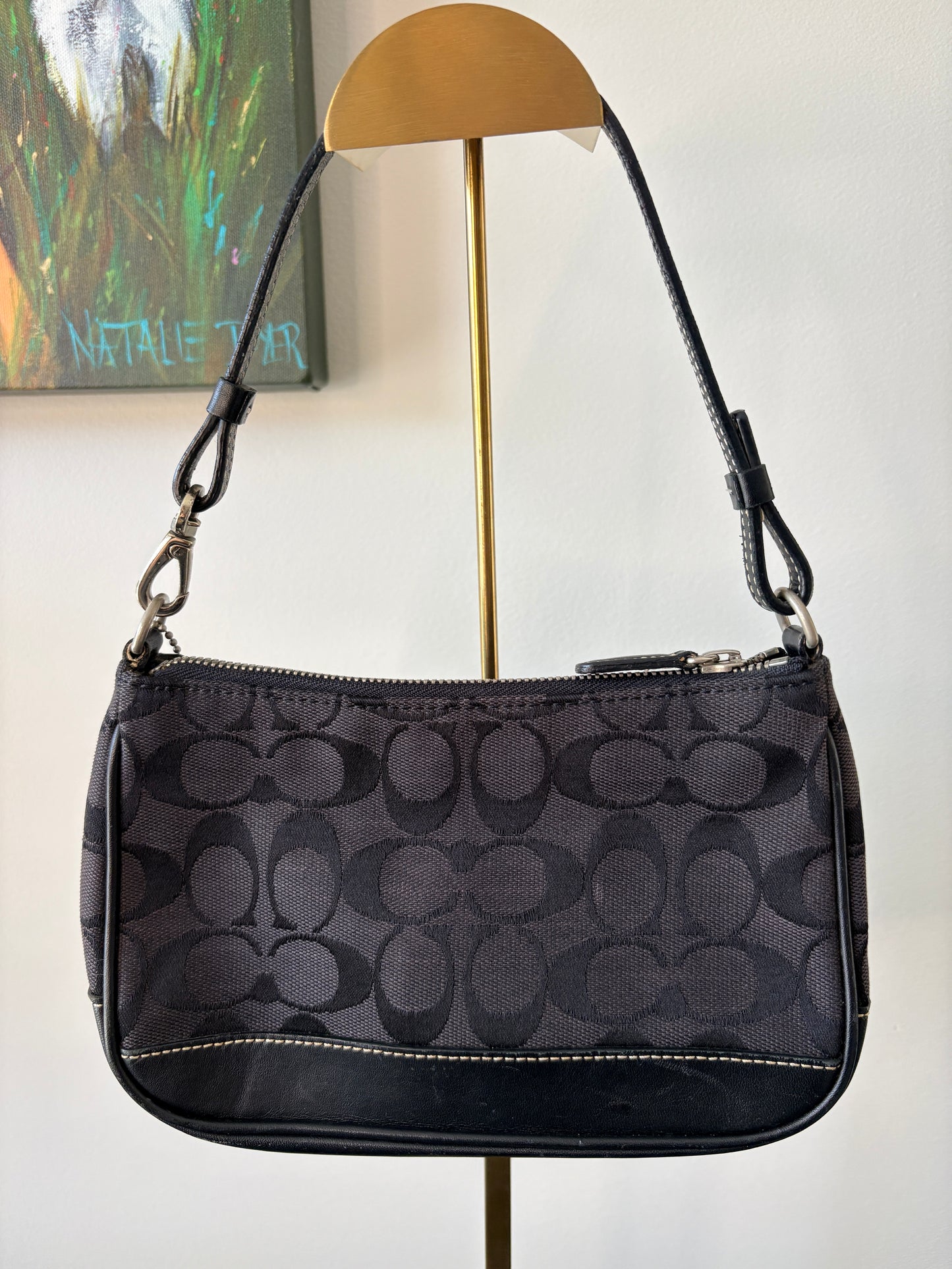 Coach 2000 6094 Signature Demi Black Monogram Canvas Small Shoulder Bag Pochette - Image 2