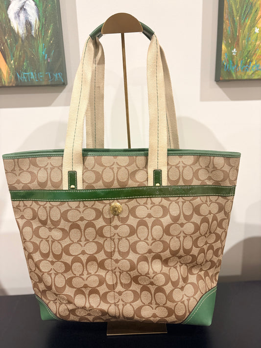 Coach 2007 11351 Signature Stripe Tote Bag - Beige Brown & Green Monogram - Image 2