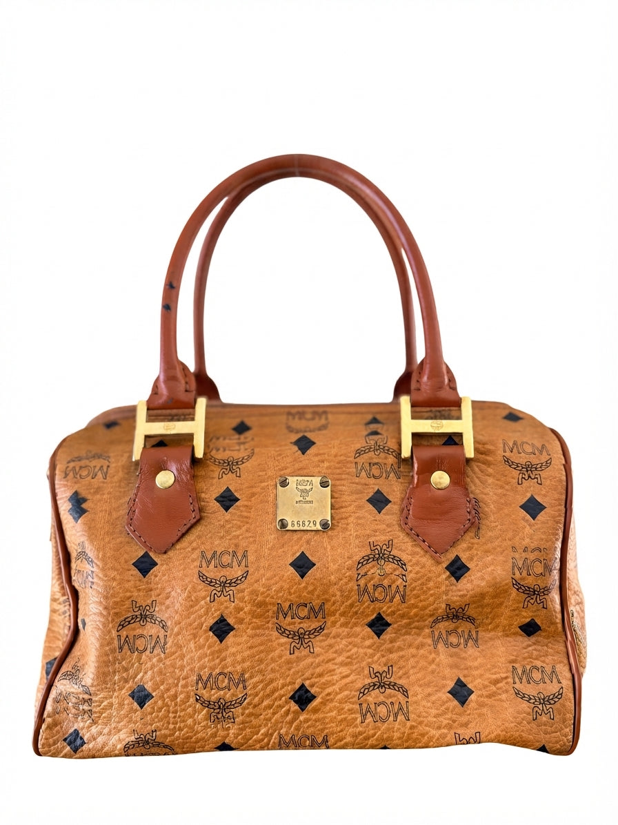 MCM Visetos Boston Bag - Iconic Cognac Monogram Handbag - Image 1