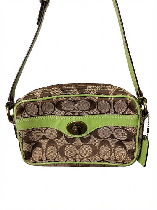 Coach 2007 10565 Signature Turnlock Camera Bag - Lime Green Leather Trim - Image 1