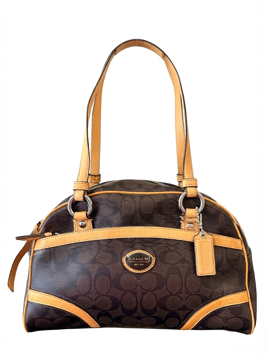 VVA379 - Coach 2012 F18919 Peyton Signature Stripe Dome Satchel - Brown Monogram with Tan Leather Trim - Image 1