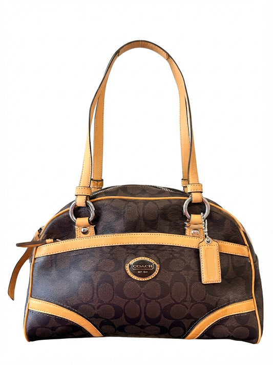VVA379 - Coach 2012 F18919 Peyton Signature Stripe Dome Satchel - Brown Monogram with Tan Leather Trim - Image 1