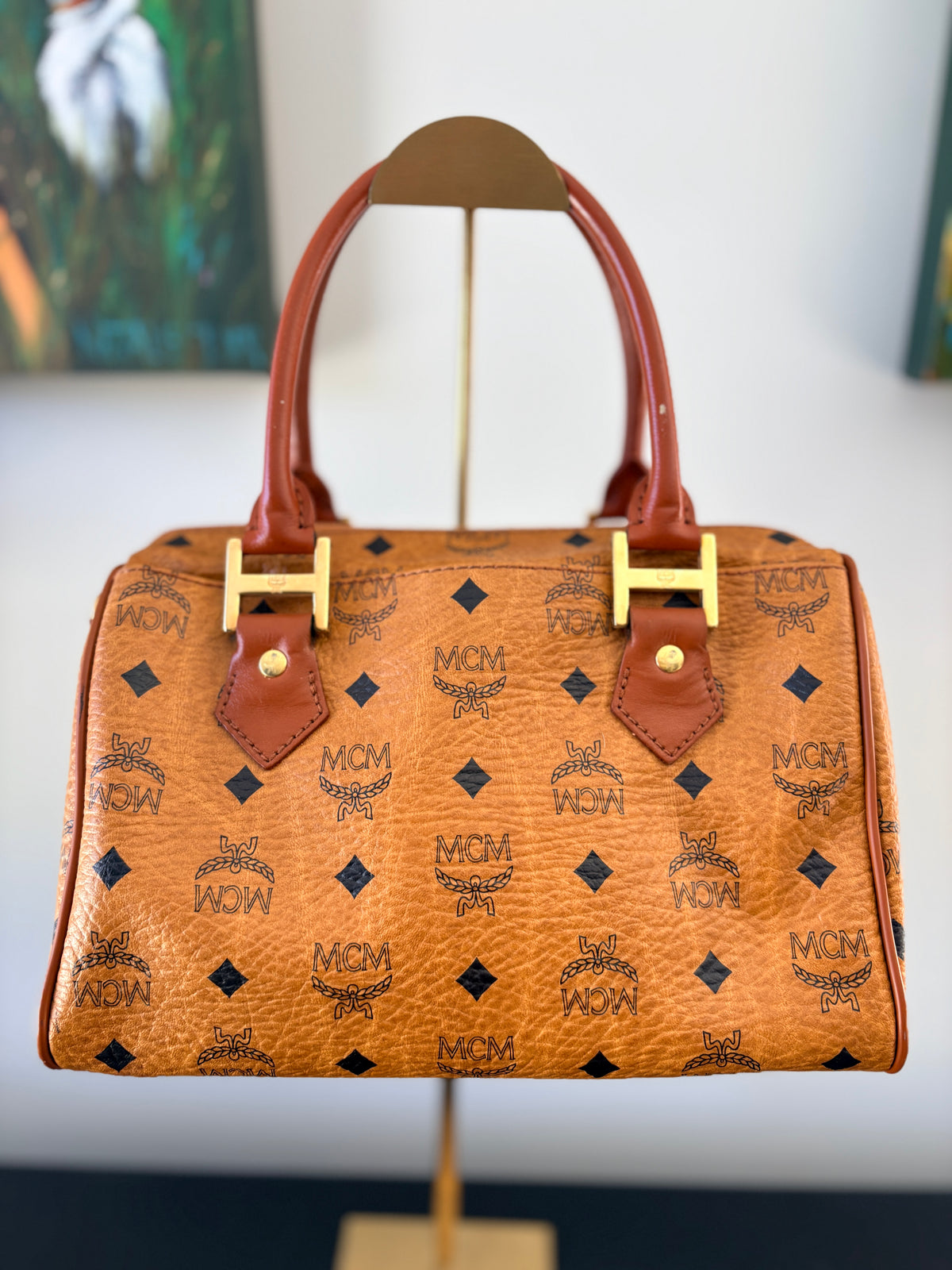 MCM Visetos Boston Bag - Iconic Cognac Monogram Handbag - Image 2