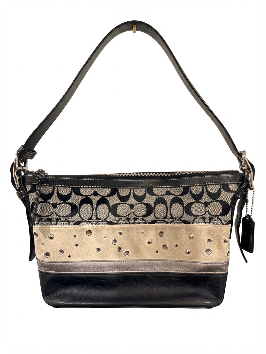 Coach 2008 F13078 Signature C East West Duffle Shoulder Bag - Black & Grey Monogram - Image 1