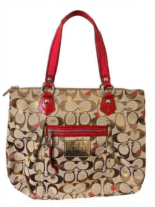 Coach 2010 Poppy Secret Admirer Signature Heart Tote Bag - Beige & Red - Image 1
